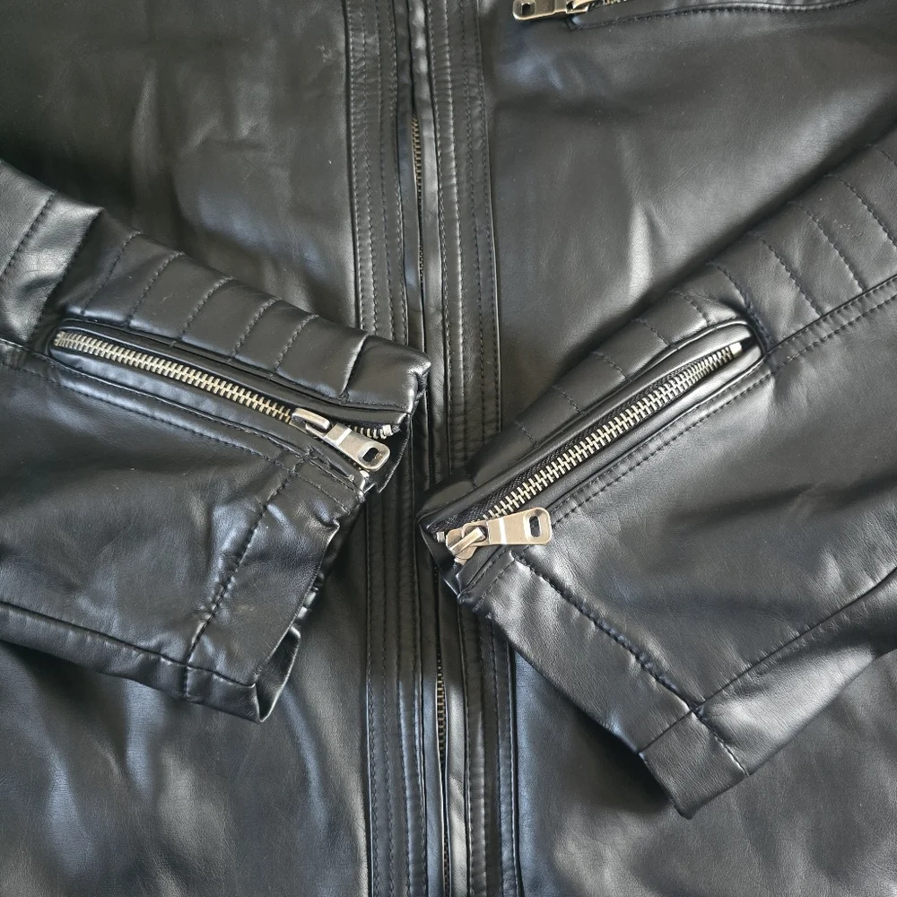 Britches Black Faux Leather Lined Zip Up Jacket Mens 2X - Picture 11 of 11